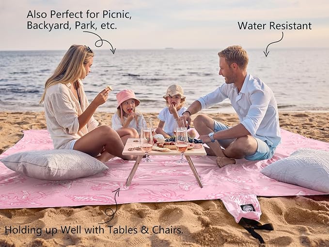 WEKAPO Beach Blanket Waterproof Sandproof Oversized, Extra Large Beach Mat Sand Free, Lightweight & Compact Sand Free Mat with 5 Stakes & 4 Corner Pockets - Image 4