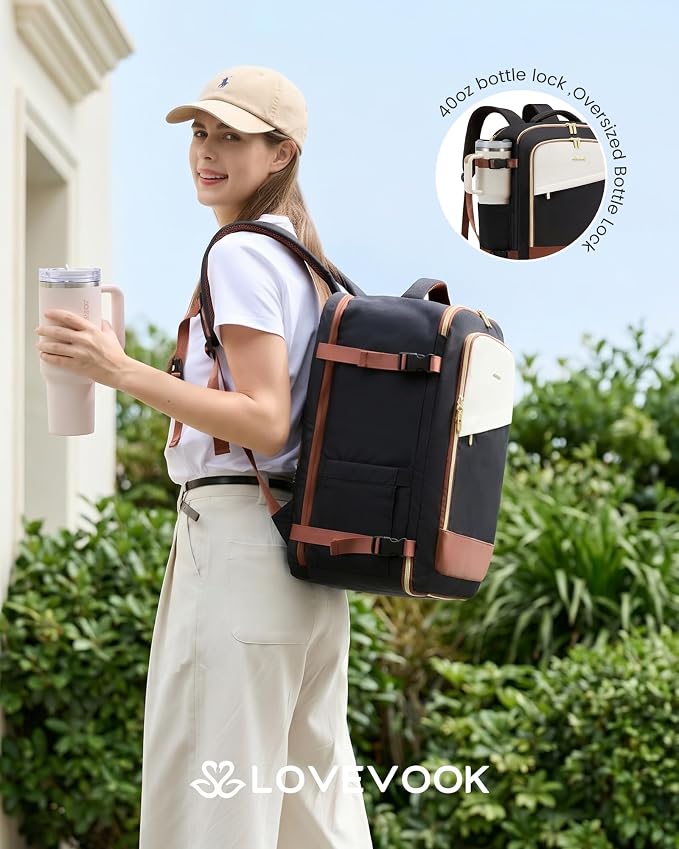 LOVEVOOK Travel Backpack for Women, 40L Carry On Backpack Flight Approved, Large Personal Item Bag Fits 17 inch Laptop, TSA Approved Luggage with 3 Packing Cubes,Waterproof Weekender Gym Essentials - Image 2