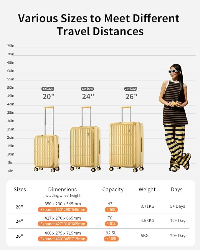 Expandable Top Open 24 Inch Checked Luggage with Spinner Wheels, Large Suitcase with TSA Lock, Hardside Travel Luggage Suitcases for Men Women, for 14+Days Travel, Cheese Yellow - Image 11