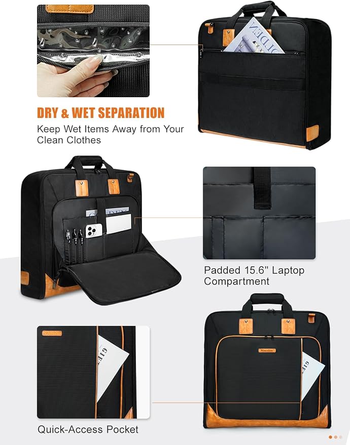 Noozion Garment Bag for Travel, Large Carry On Suit Bag for Business Up to 3 Suits, Wrinkle Free Garment Bag for Hanging Clothes with Shoulder Strap, Laptop Compartment, and Wet-Dry Pocket - Image 7