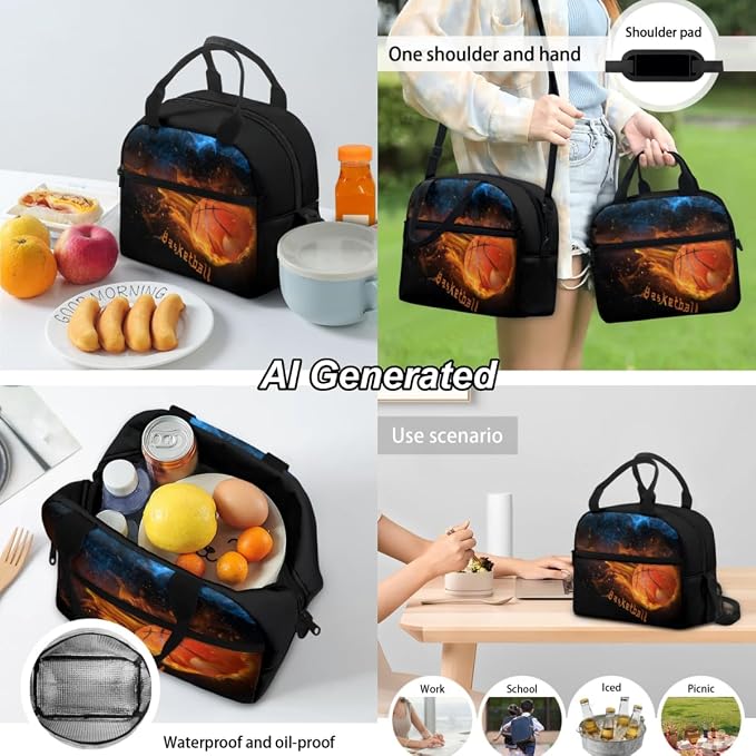 Basketball Bookbag for Boys 8-12 School Backpack 3 Pcs Set Kids School Bag with Lunch Tote Bags and Pencil Box Organizer Casual Daypack - Image 4