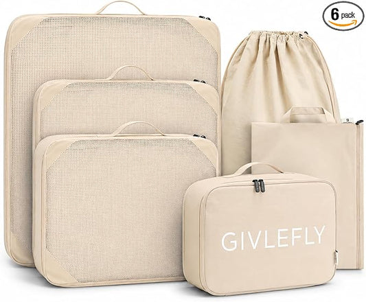 GIVLEFLY Compression Packing Cubes for Travel, 6-Piece Lightweight Luggage Organizer Bags, Space Saving Suitcase Packing Set for Women by GIVLEFLY