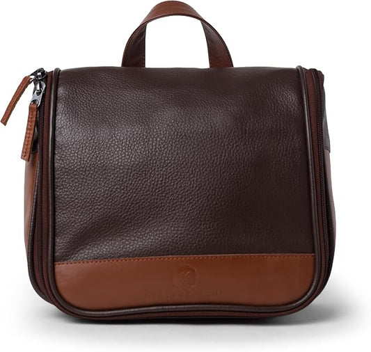 Sutton Handmade Genuine Cowhide Leather Hanging Toiletry Bag Travel Dopp Kit for Men and Women (Chocolate Brown) by LEATHERESQUE