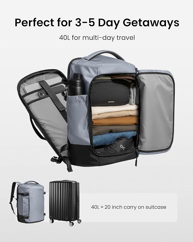 tomtoc 28/40L Travel Backpack, TSA Carry On/Personal Item Bag Flight Approved, Water-resistant Carry on Luggage, PFAS Free - Image 3