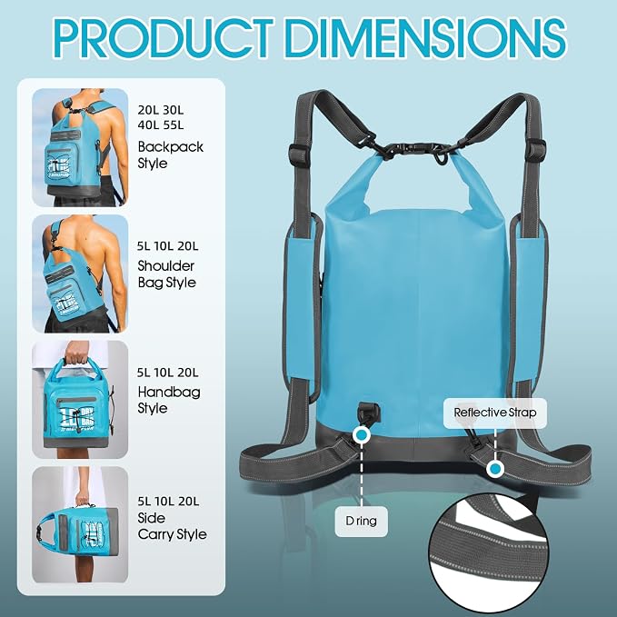 MORXPLOR Dry Bag Waterproof,5L/10L/20L/30L/40L/55L Roll Top Dry Bag Backpack with WaterProof Phone Case for Swim,Kayak - Image 4