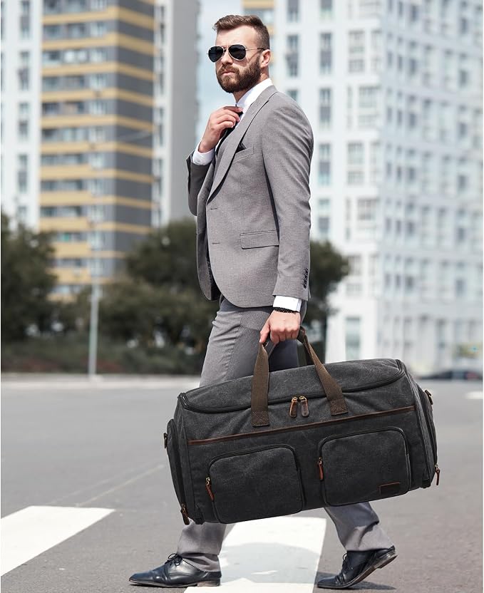 Garment Bag for Travel, S-ZONE Duffle Bag for Men Travel Convertible Suit Bags Carry on Luggage Women Hanging Suitcase Travel Bag with Toiletry Bag | Soft Canvas, Black, Carry-on size, with Toiletry Bag, Adjustable Shoulder Strap, Trolley Sleeve, Shoe ... - Image 2