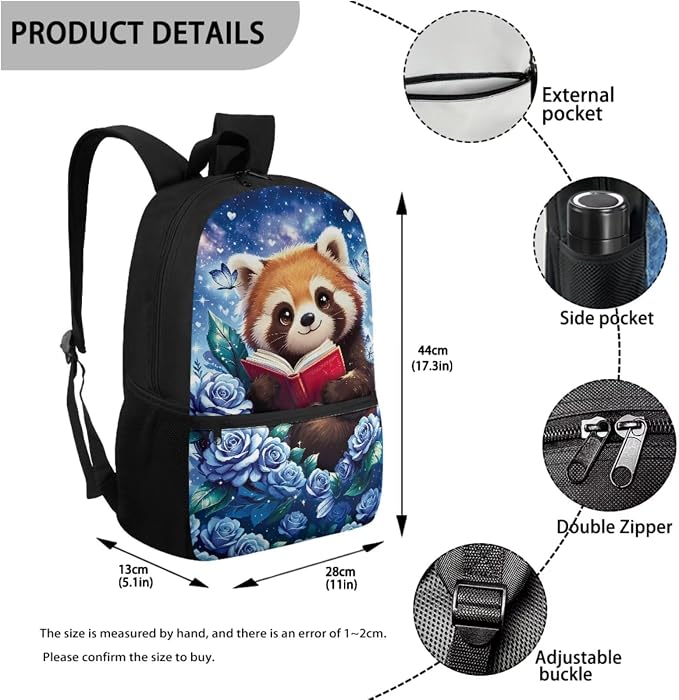 Red Panda Backpack Girls 17 Inch Large Capacity School Bag with Lunch Bag, 4-in-1 Set, Reading Animal Bookbag and Pencil Case Water Bottle Holder Back to School Supplies - Image 3