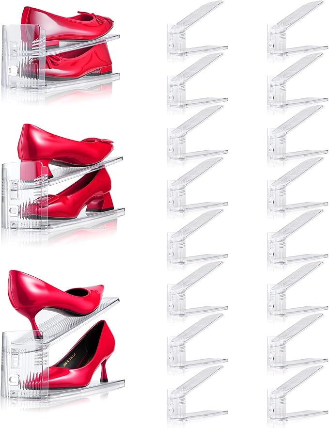 Adjustable Shoe Slots Organizer,16PACK Transparent Shoe Stackers Shoe Rack Holder Shoe Space Savers Double Layer Stack Shoe Racks for Closet Organization(Transparent) by TOOKNIN