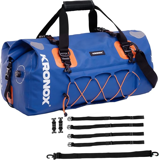 KRONOX Motorcycle Duffel Bag Waterproof, 25L Blue – Durable Motorcycle Luggage & Saddle Bags. Back Seat Dry Bag for Travel, Commute & Dirt Bike Gear by KRONOXGear
