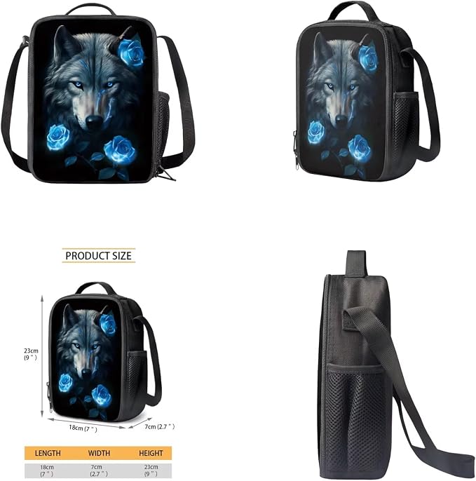 Wolf Backpack for Girls Kids Backpack with Lunch Box Water Bottle Pouch and Big Pencil Case 4PCS Set Bookbag with Front Pocket for School Teens 17" Large Capacity School Bag with Side Pocket - Image 4