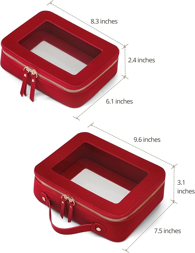 Popvibe Clear Makeup Bag Travel Cosmetic Case Toiletry Bag with Zipper, Red, Medium and Large - Image 2