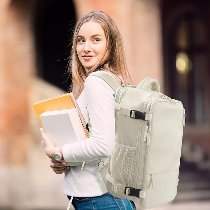 Hanples Travel Backpack for Women, 17 Inch Waterproof Laptop Backpack | 40L Large Carry on Backpack, TSA Flight Approved Anti Theft Travel Bag, Casual Daypack with 2 Toiletry Bags for Trips, Beige - Image 9
