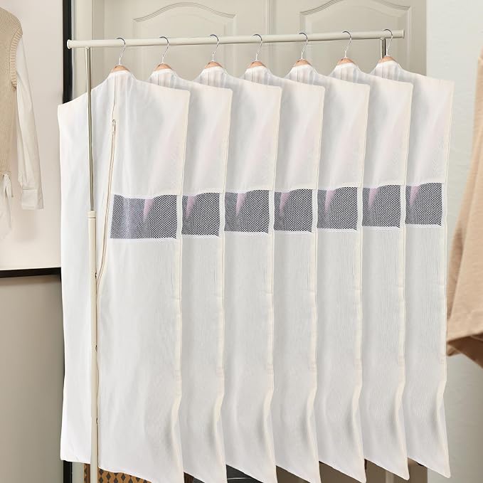 Aliceset 12 Packs 24 x 40 Inches Cotton Garment Bags for Hanging Clothes, Canvas Suit Bags for Clothes Coats Jackets Shirts Closet Storage Travel Gusseted Hanging Garment Cover - Image 5