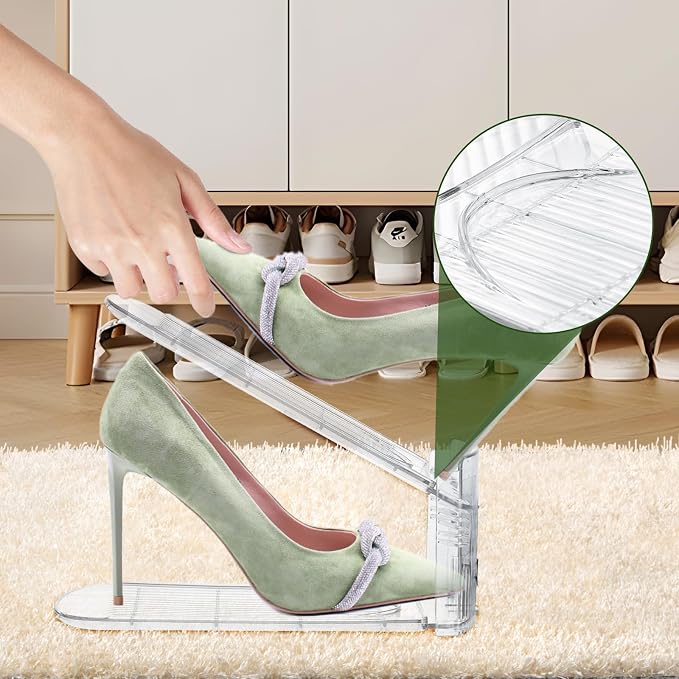 Clear Shoe Slot Organizer, 12 Pack Adjustable Shoe Slots Organizer for Closet Clear Shoe Stackers Shoe Rack Holder Shoe Space Savers for a Pair of Shoes - Image 4