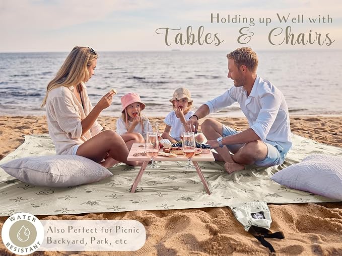 WEKAPO Beach Blanket Waterproof Sandproof Oversized Extra Large Sand Free Beach Mat with Stakes, Storage Bag - Essentials for Outdoor Beach, Picnic (Light Small Sea Turtle, 8 X 7 FT (1~4 Person)) - Image 4