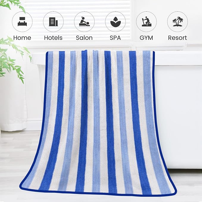 JML Bath Towels Set, Large Microfiber Bath Towel for Body, 2 Pack, 30" x 60", Oversized, Soft, Super Absorbent,Fast Drying, Perfect for Shower, Sauna, Gym, Sports, Fitness, Yoga, Cabana Stripe Blue - Image 7