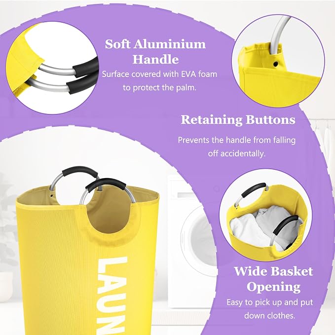 125L Large Laundry Basket with Handles, Foldable Clothes Hampers Stand Up Well, Portable Dirty Clothes Hamper, Rugged Laundry Basket for Flat, Dorm, Travel, Yellow - Image 5