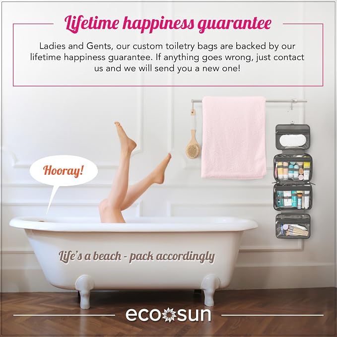 Eco Sun Hanging Travel Toiletry Bag — Designed in Hawaii — Water-resistant Travel Organizer for Bathroom Accessories (Grey) - Image 5
