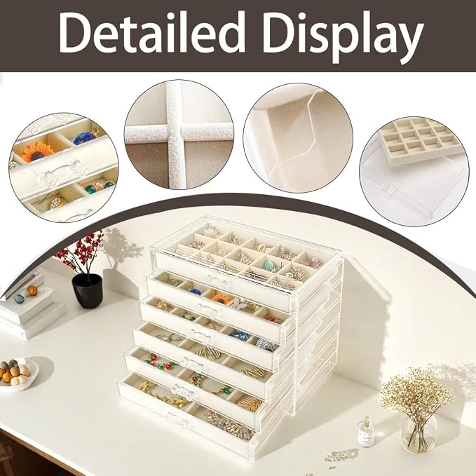 Watpot Acrylic Jewelry Box Organizer and Storage 6 Drawer for Earring Display Tray - Image 3