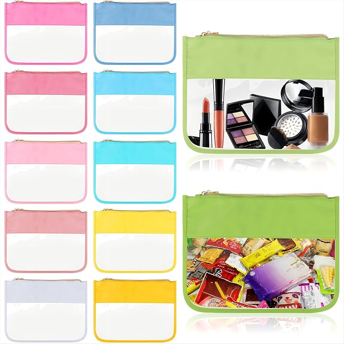 Sweetude 12 Pieces Clear Zipper Pouch for Travel Nylon Makeup Bag Waterproof Snack Stuff Pouches Cute Purse Cosmetic Bags for Women Girls Gifts - Image 8