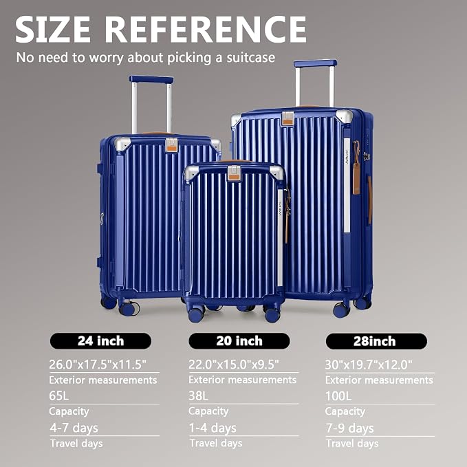 Joyway Luggage Sets 3 Piece, Expandable Suitcase with Smart Cup Holder and USB Port, Hardside Carry On Checked with TSA Lock Spinner Double Wheels, Blue - Image 7