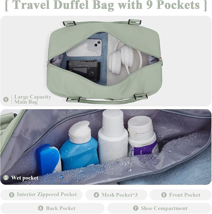 Travel Duffel Bag with Shoes Compartment,Weekender Bags for Women Travel | Overnight Carry-On Bag with Toiletry Bag, For Spirit Airlines 18x14x8 Personal Item Bag - Image 5