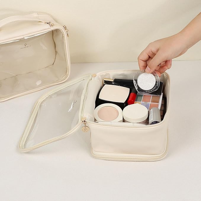 Pocmimut Clear Makeup Bags,Small Makeup Pouch with Large Cosmetic Bag Toiletry Bag Car Accessories Storage for Women,Travel Essentials Organizers,Beige - Image 6