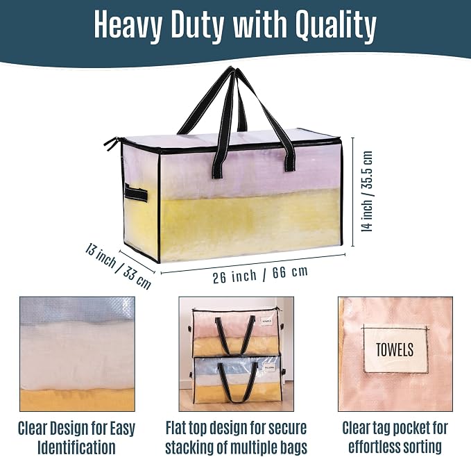 VENO 8 Pack Heavy Duty Moving Bags, Clear Storage Bags for Clothes and Comforters, College Dorm Essentials Packing Supplies, Foldable Boxes Alternative (Clear, 8 Pack) - Image 4