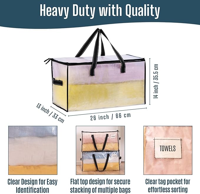VENO 10 Pack Heavy Duty Moving Bags, Clear Storage Bags for Clothes and Comforters, College Dorm Essentials Packing Supplies, Foldable Boxes Alternative (Clear, 10 Pack) - Image 4