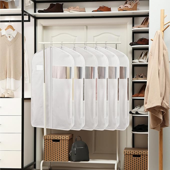 40" 100% Organic Cotton Garment Bags for Hanging Clothes and Storage, Breathable Clothes Covers with Viewing Window and Card Pocket for Short Dresses, Jackets, Suits - Image 6