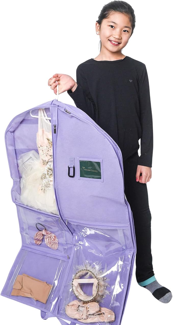 Waterproof Hanging Garment Bag 40 inch Clothes Bag with Gusset, 5 Pockets & Side Zip for Dance Costumes, Sports, Skating, Theatre, Beauty Pageants & More by Kendall Country, Lavender Purple - Image 4