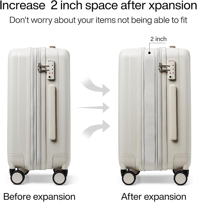 Hanke 24 Inch Expandable Checked Luggage Lightweight PC Hard Case luggage Suitcases with Wheels Travel Luggage Rolling Large Suitcase Travel Luggage Bag for Go To University.(Ivory White) - Image 3