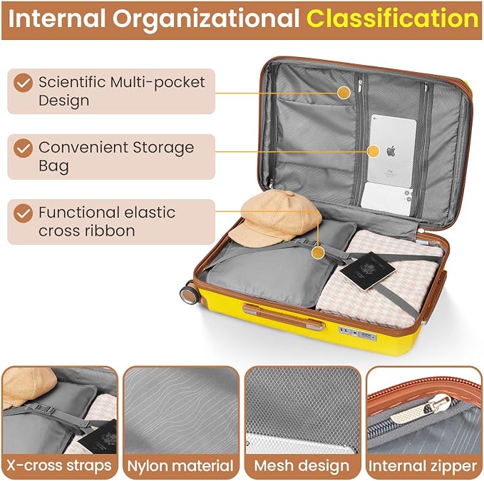 Merax Luggage 4 Piece Set Hardside Expandable Suitcase Set with Case,Travel Luggagewith Spinner Wheels,Airplane Approved Carry On Luggage Sets,Yellow,14/20/24/28 - Image 4