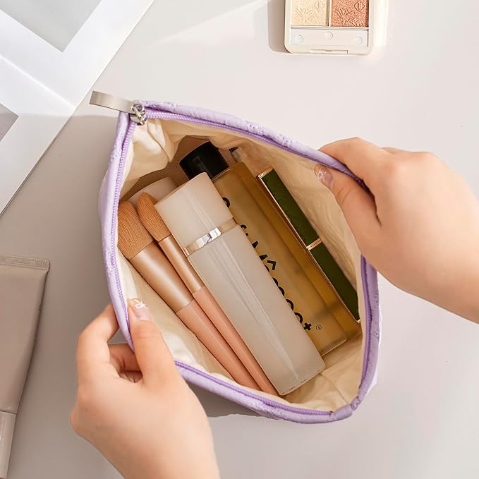 RSRSLEII Quilted Cotton Coquette Makeup bag, Coastal Granddaughter Aesthetic Cosmetic Bag, Cute Seashell Portable Travel Toiletry Pouch (09 Purple) - Image 5