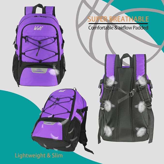 WOLT Basketball Backpack Large Sports Bag with Separate Ball Holder & Shoes Compartment, Best for Basketball, Soccer,Gym - Image 4