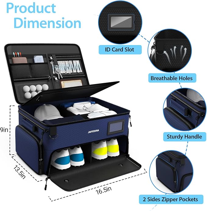 4-Layer Golf Trunk Organizer, Golfer Gifts for Men Women with Separate Ventilated Compartment for 2 Pairs Shoes, Waterproof Car Golf Locker Storage Bag for Golf Gear and Accessories,Blue - Image 6