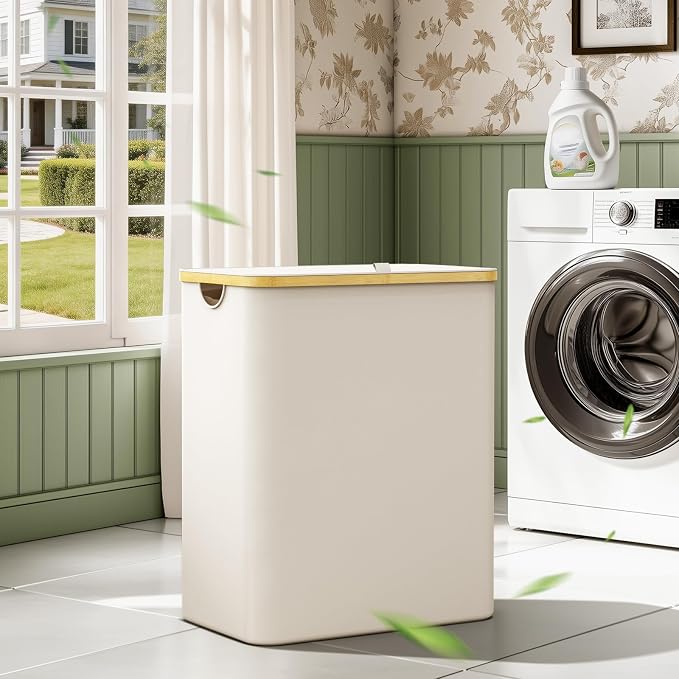 Hampers for Laundry Basket with Lid, 160L Large Laundry Hamper 3 Section | Dirty Clothes Hamper Separator with 3 Removable Bags & 5 Labels, Divided Laundry Organizer for Bedroom, Laundry Room, Beige - Image 6