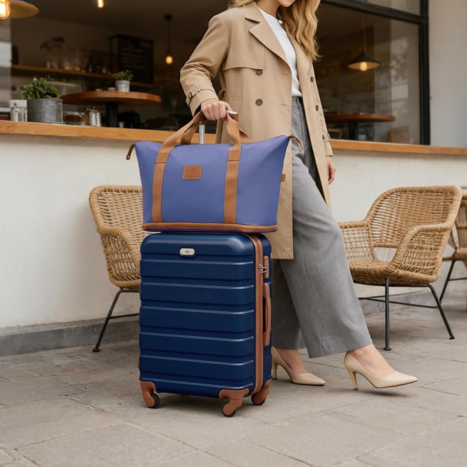 Suitour Luggage Sets 6 Piece, 20-inch Carry-on and 24 inch 28 inch Checked Suitcase Set with Cosmetic Case and Expandable Travel Duffle Bags Set(Navy Brown) - Image 5