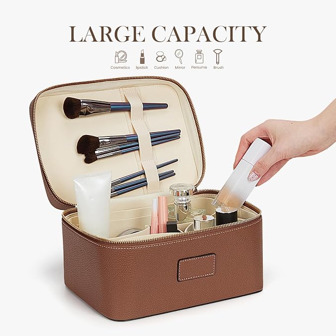 HiTotes Makeup Bag Large Vanity Case for Women Travel Cosmetic Bag Makeup Case Organizer Leather Travel Toiletry Bag - Image 2