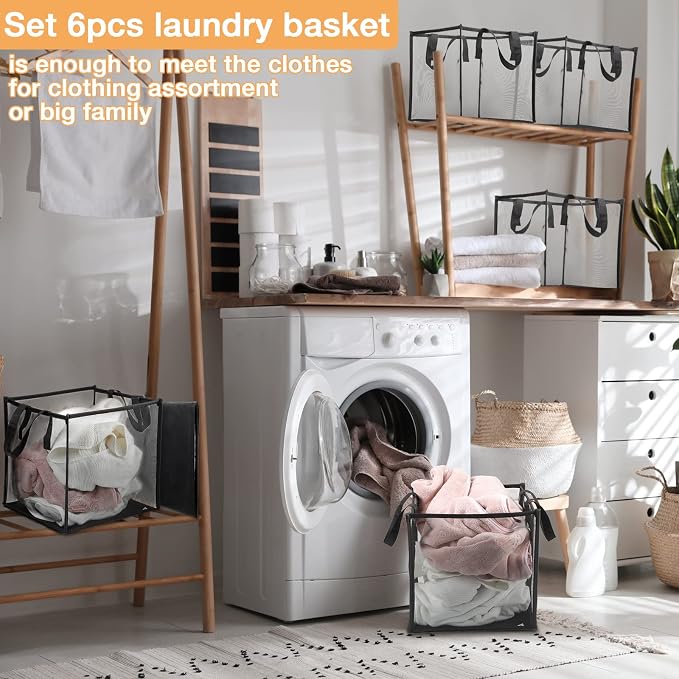 Zopeal 1 Pack Popup Laundry Hamper 13 Inch Collapsible Laundry Baskets with Handles Mesh Clothes Baskets Portable Single Layer Foldable Clothes Hamper Square Bin for Washing (Black,Single-layer) - Image 5