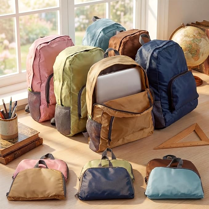 24 Pack Neutral 17 Inch Foldable Backpacks in Bulk Lightweight Classic Basic Book Bags Elementary Backpack for Travel Camp Donations - Image 2