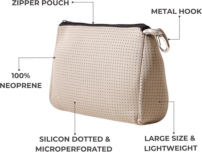 POPUPS Large Makeup Bag with Zipper, Taupe - Waterproof Neoprene Cosmetic Bag 7.7 x 10.75 x 5 inches - Image 4