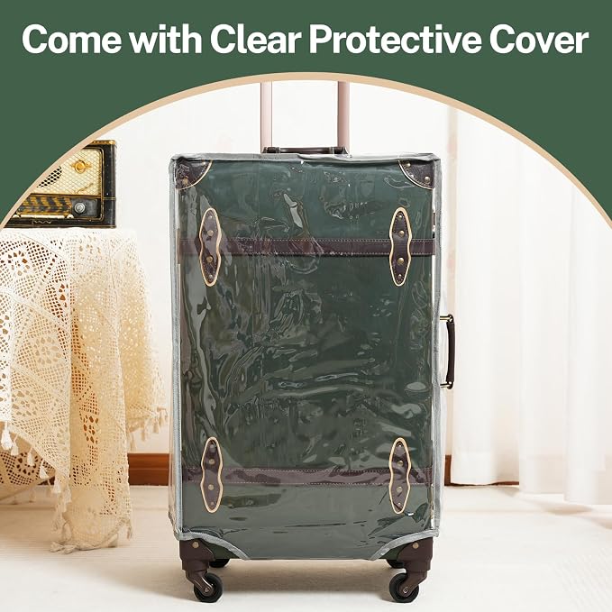 urecity Vintage Suitcase Set for Women, Vintage Luggage Sets for Women 2 Piece, Cute Designer Trunk Luggage, Retro Suit Case, Luggage Zipperless TSA Approved, Army Green, 20"+12" - Image 7