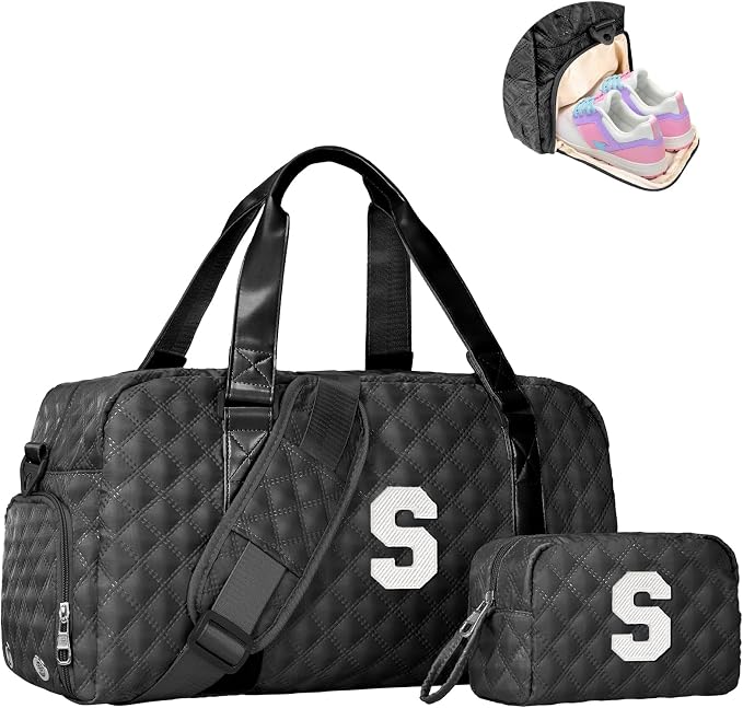 Elilier Initial Travel Duffle Bag Women Girls Gift: Personalized Weekender bags, Dance Cheer bag Sports for Girl, Kid Gymnastics Bags, Birthday Gifts for Women Girls Kids Teens Mom Teacher by Elilier