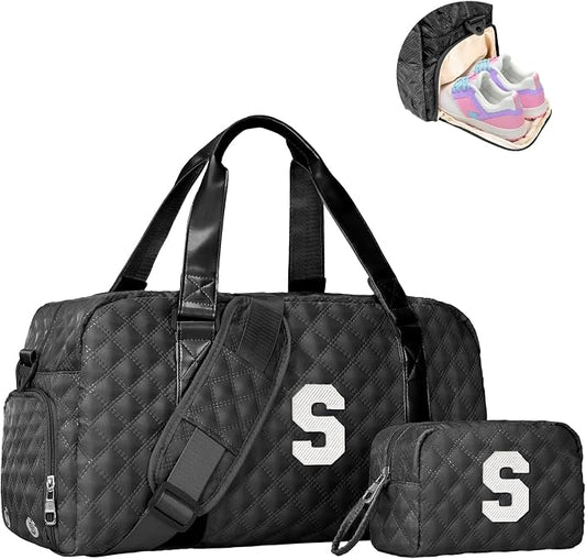 Elilier Initial Travel Duffle Bag Women Girls Gift: Personalized Weekender bags, Dance Cheer bag Sports for Girl, Kid Gymnastics Bags, Birthday Gifts for Women Girls Kids Teens Mom Teacher by Elilier
