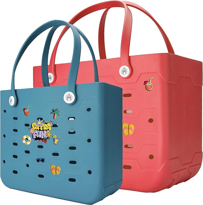 2-Pack Large Beach Bags XL & M Waterproof Tote, Sandproof, Washable- Essentials: Pool, Boat, Sports, Groceries by Unknown
