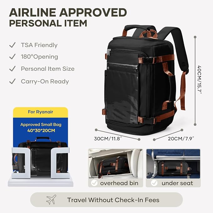 coofay Travel Backpack for Women Men, Carry on Backpack for Airplanes | Personal Item Travel Backpack Carry on Flight Approved,Mochila de Viaje Casual Daypack Backpacks Tsa Approved Hiking Backpack - Image 2