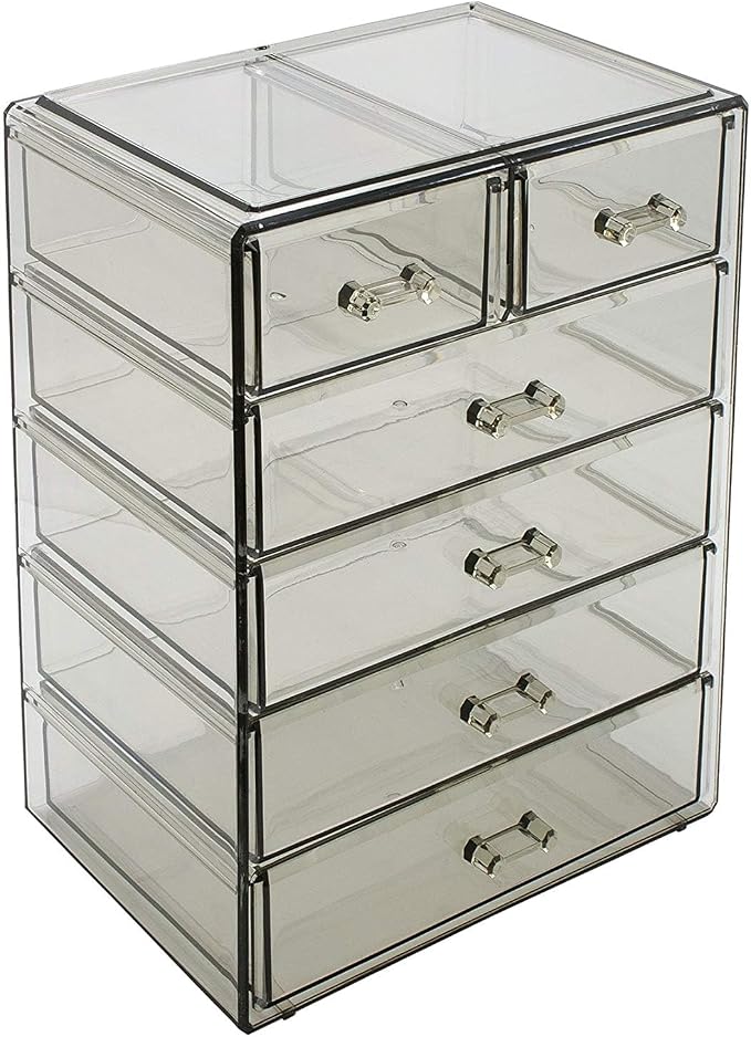 Sorbus Acrylic Makeup Organizer Set, 6-Drawer Vanity & Countertop Cosmetic Storage with Small & Wide Drawers, Black Jewel Makeup Storage for Brushes, Lipsticks, Jewelry, Holiday Gift for Women & Teens - Image 7