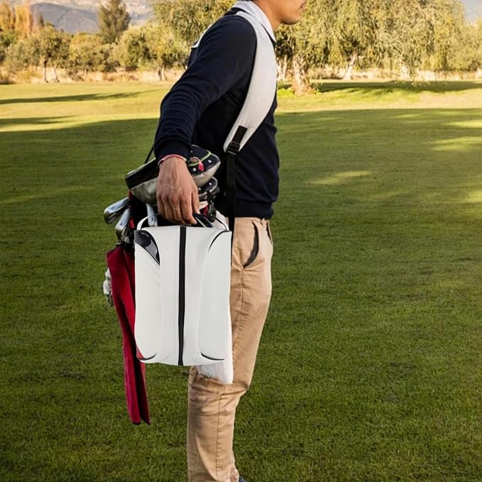 Golf Shoe Bag for Men & Women, PU Leather Travel Shoes Carrier Bag, Dustproof and Lightweight Outdoor Golf Accessories Storage for Sport Shoes, Socks, Tees & Balls(White) - Image 6