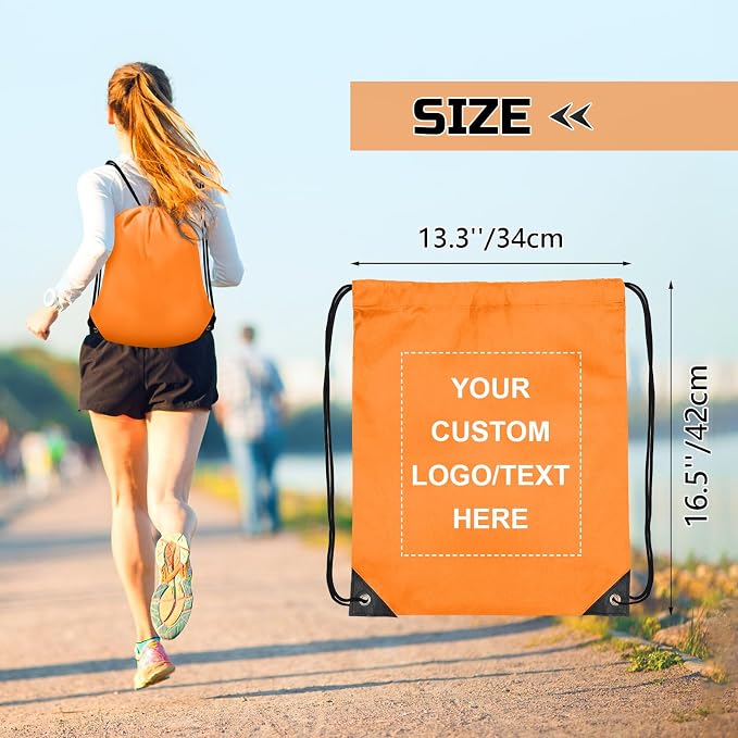 Grneric Custom Drawstring Bags Bulk 10/20/50/100/200 Pack, Promotional Items With Your Logo Personalized String Backpack for Gym, Sport, Travel, Orange - Image 3